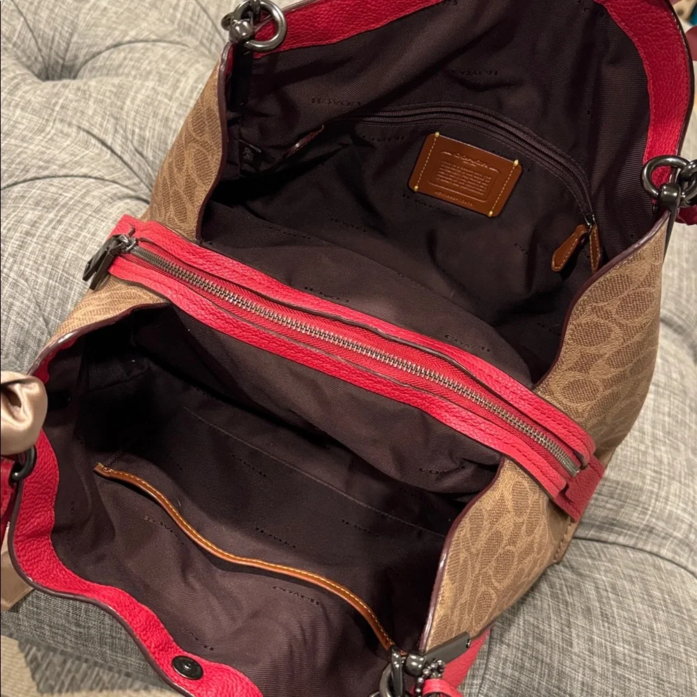 Coach Bag Dalton 31 Red Leather Signature Logo Shoulder Bag Wallet Set - Picture 14 of 17